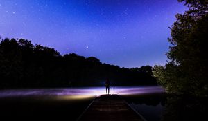Preview wallpaper starry sky, silhouette, stars, night, fog