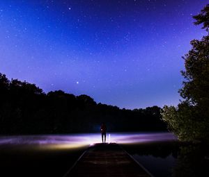 Preview wallpaper starry sky, silhouette, stars, night, fog