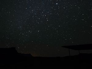 Preview wallpaper starry sky, sky, night, stars, silhouette, building