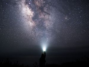 Preview wallpaper starry sky, sky, space, light, man