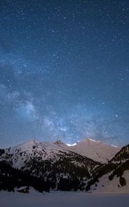 Preview wallpaper starry sky, space, mountains, snow