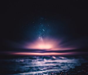 Preview wallpaper starry sky, space, stones, shore