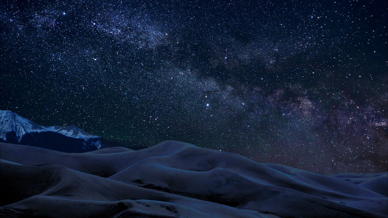 Wallpaper starry sky, stars, desert, hills