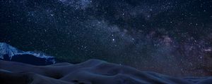 Preview wallpaper starry sky, stars, desert, hills