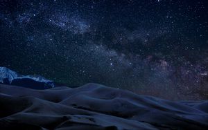 Preview wallpaper starry sky, stars, desert, hills