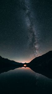 Preview wallpaper starry sky, stars, milky way, night, lake, reflection
