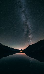 Preview wallpaper starry sky, stars, milky way, night, lake, reflection