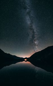 Preview wallpaper starry sky, stars, milky way, night, lake, reflection
