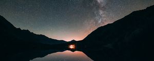 Preview wallpaper starry sky, stars, milky way, night, lake, reflection