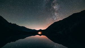 Preview wallpaper starry sky, stars, milky way, night, lake, reflection