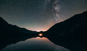 Preview wallpaper starry sky, stars, milky way, night, lake, reflection