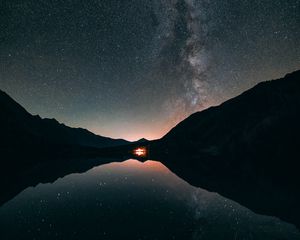 Preview wallpaper starry sky, stars, milky way, night, lake, reflection