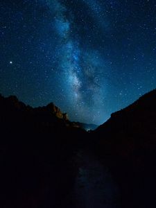 Preview wallpaper starry sky, stars, mountains, night, night landscape, starry landscape