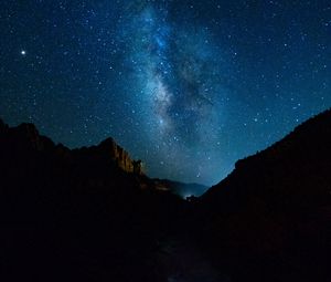 Preview wallpaper starry sky, stars, mountains, night, night landscape, starry landscape