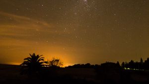 Preview wallpaper starry sky, stars, night, palm, outlines