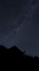Preview wallpaper starry sky, stars, roof, silhouette, night