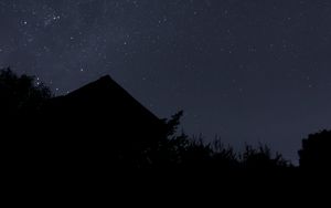 Preview wallpaper starry sky, stars, roof, silhouette, night
