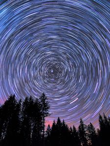 Preview wallpaper starry sky, stars, round, trees