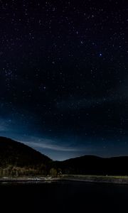 Preview wallpaper starry sky, stars, trees, night, eifel national park, germany