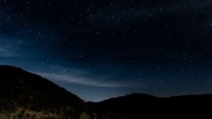 Preview wallpaper starry sky, stars, trees, night, eifel national park, germany
