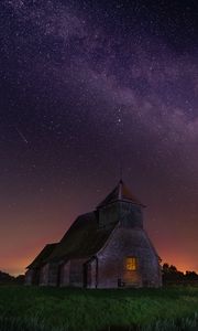 Preview wallpaper starry sky, structure, night, church, fairfield, united kingdom