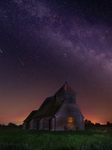 Preview wallpaper starry sky, structure, night, church, fairfield, united kingdom