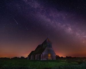 Preview wallpaper starry sky, structure, night, church, fairfield, united kingdom