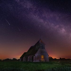 Preview wallpaper starry sky, structure, night, church, fairfield, united kingdom