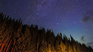 Preview wallpaper starry sky, trees, diagonally, night, stars, sky