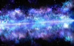 Preview wallpaper starry sky, water, birds, surface, reflection, purple, clouds, shining