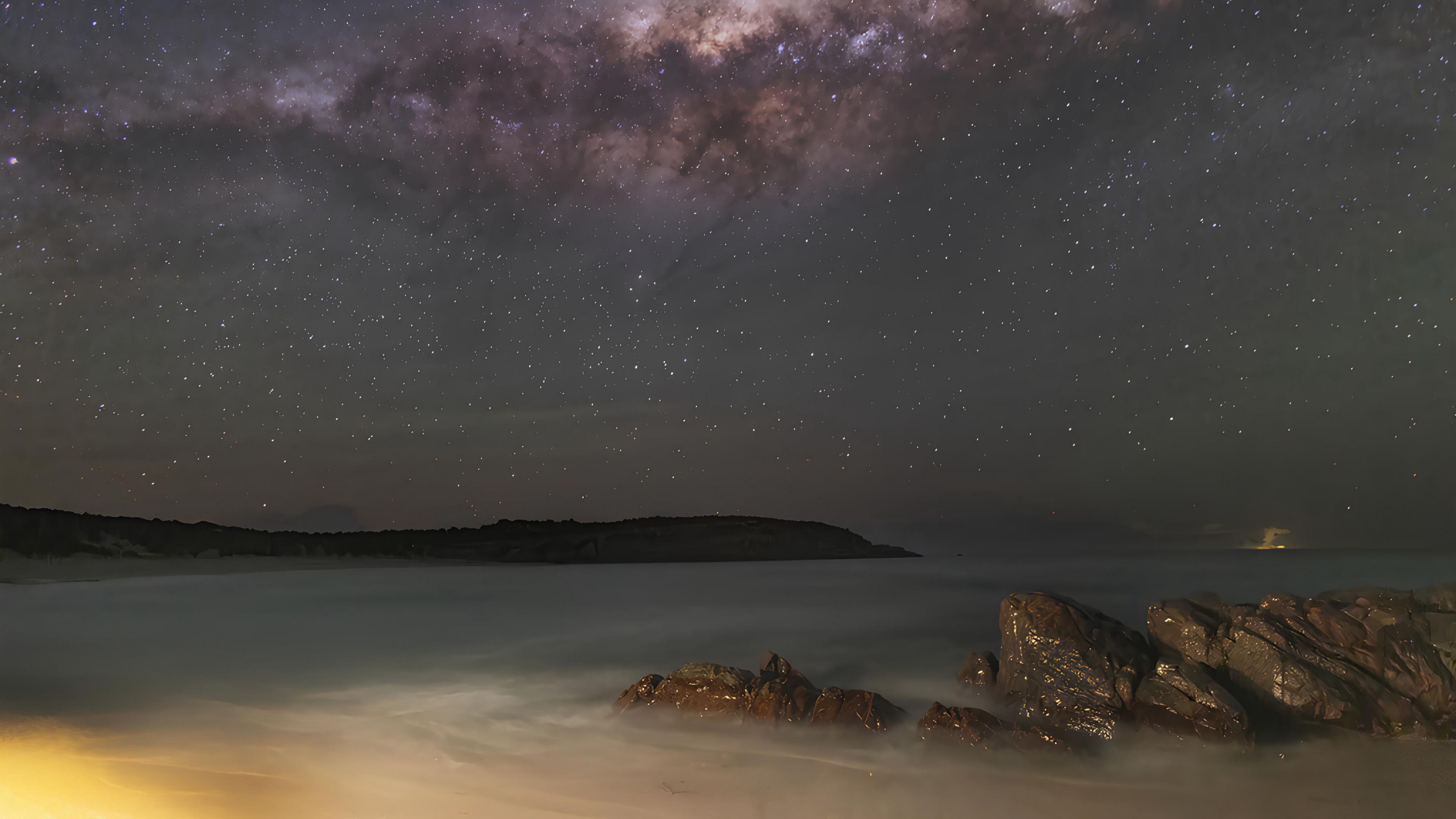 Download wallpaper 3840x2160 stars, galaxy, sky, sea, night 4k uhd 16:9