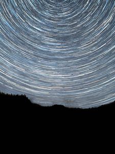 Preview wallpaper stars, long exposure, rotation, trees, silhouette, night