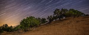 Preview wallpaper stars, long exposure, trees, night, landscape