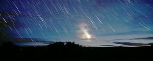 Preview wallpaper stars, moon, night, dark, blur, long exposure