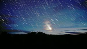 Preview wallpaper stars, moon, night, dark, blur, long exposure