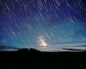 Preview wallpaper stars, moon, night, dark, blur, long exposure