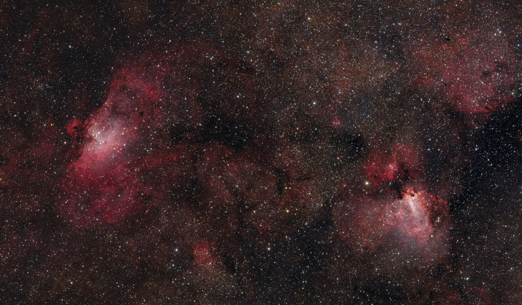 1024x600 Wallpaper stars, nebulae, glitter, red, dark, space