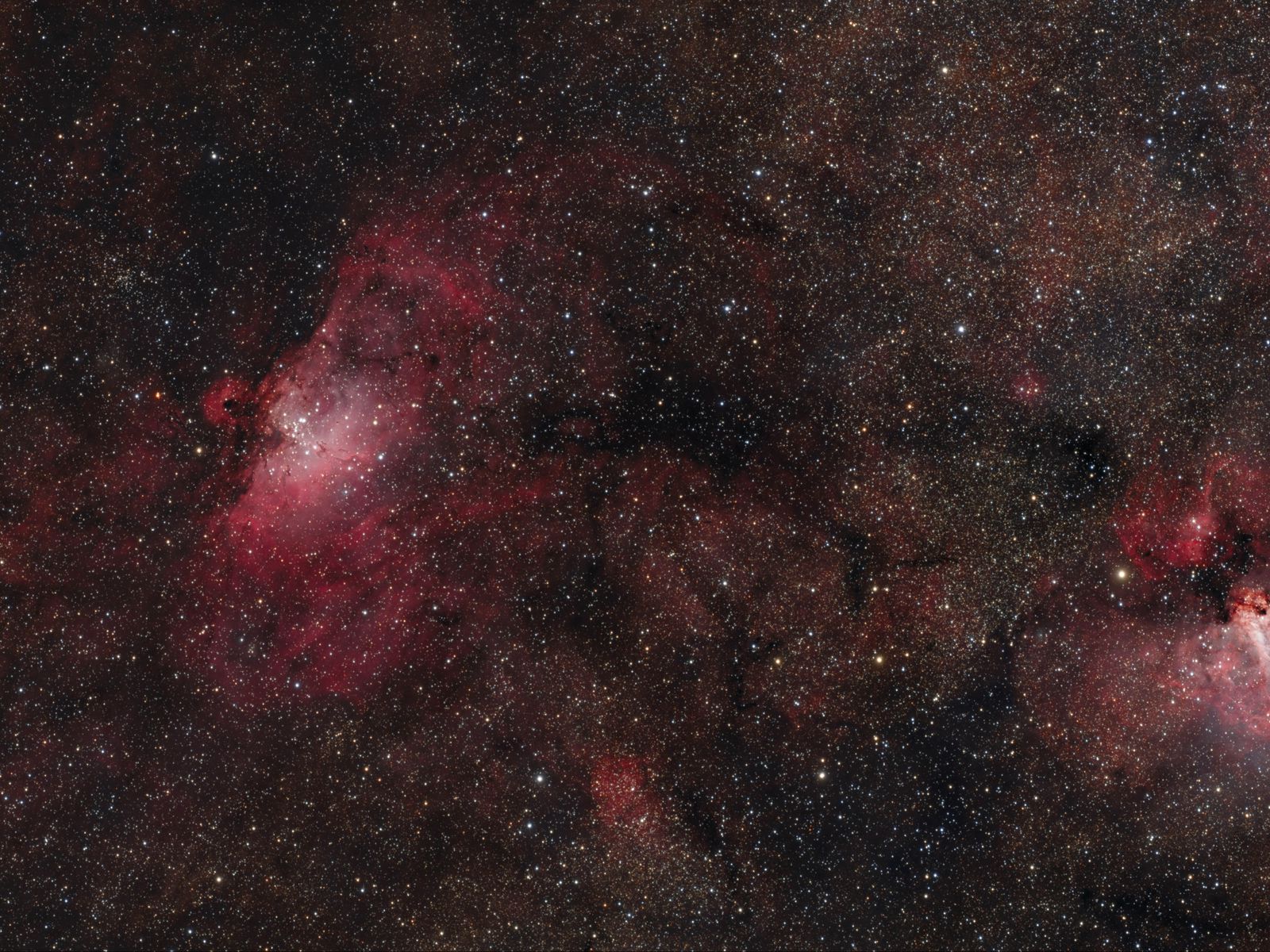 1600x1200 Wallpaper stars, nebulae, glitter, red, dark, space