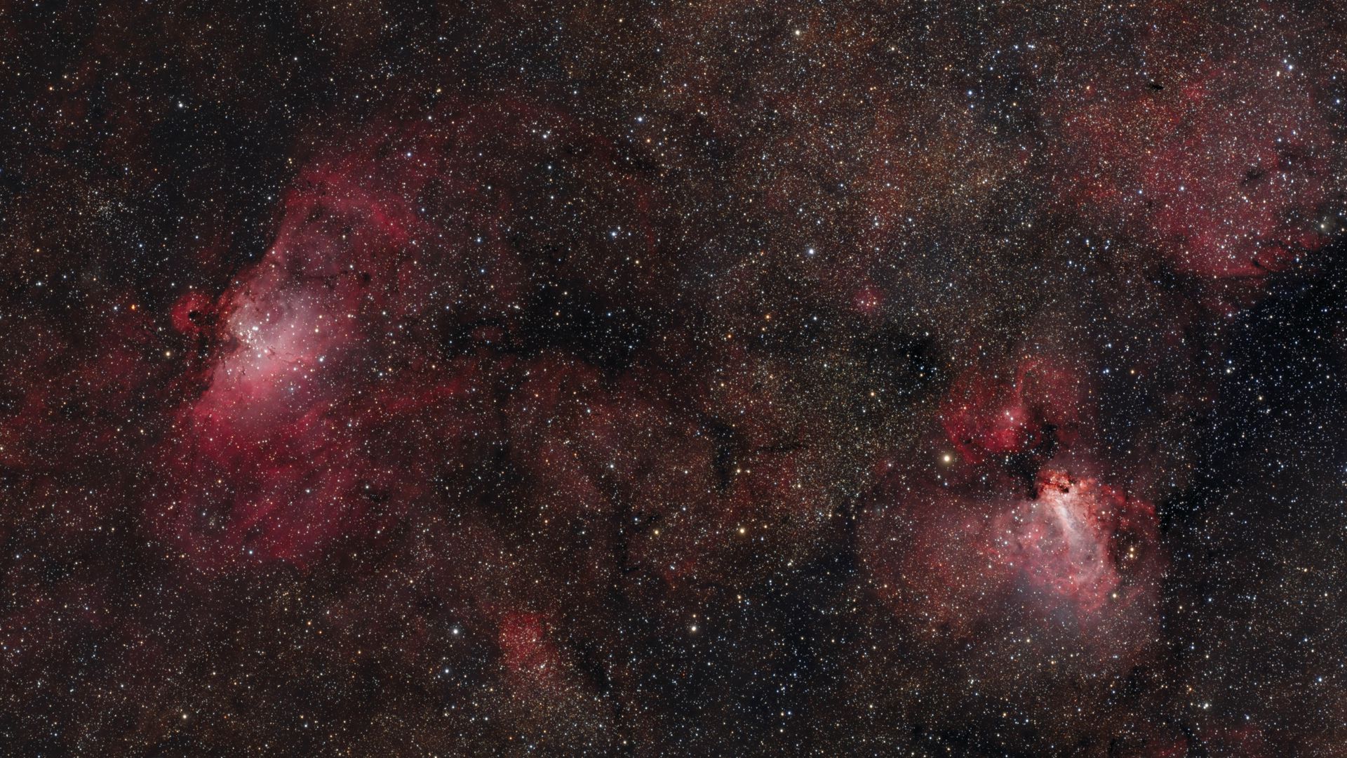 1920x1080 Wallpaper stars, nebulae, glitter, red, dark, space