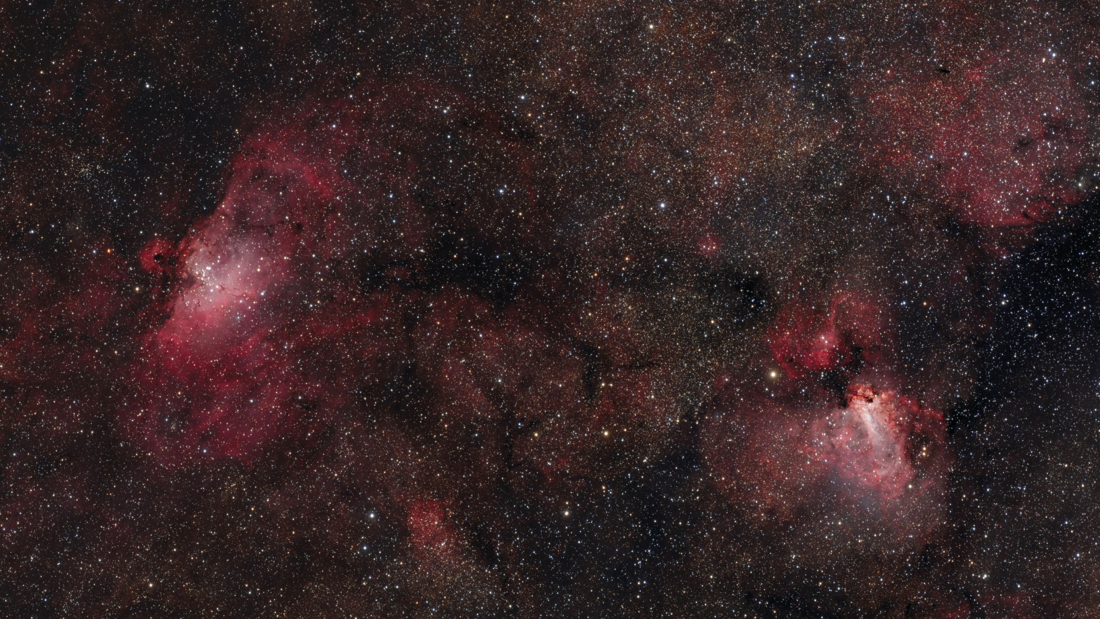 3840x2160 Wallpaper stars, nebulae, glitter, red, dark, space