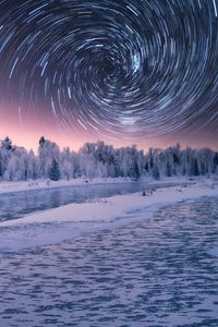 Preview wallpaper stars, rotation, long exposure, night, winter, landscape