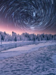 Preview wallpaper stars, rotation, long exposure, night, winter, landscape