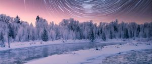 Preview wallpaper stars, rotation, long exposure, night, winter, landscape