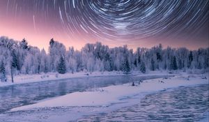 Preview wallpaper stars, rotation, long exposure, night, winter, landscape