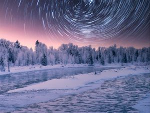 Preview wallpaper stars, rotation, long exposure, night, winter, landscape