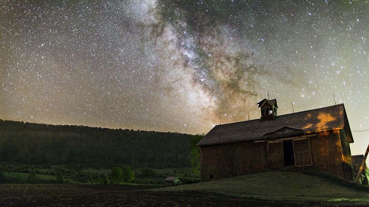 Wallpaper stars, sky, night, barn