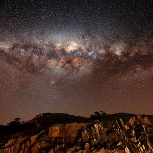 Preview wallpaper stars, sky, points, night, mountains, rocks