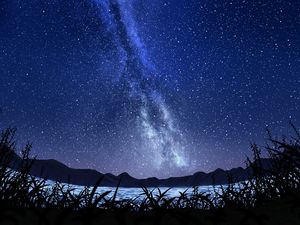 Preview wallpaper stars, starry sky, milky way, art, night, sky, grass