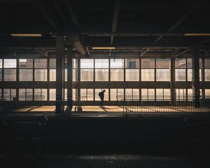 Preview wallpaper station, silhouette, dark, platform, building