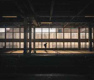 Preview wallpaper station, silhouette, dark, platform, building